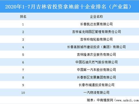 2020年1-7月吉林省投资拿地前十企业排行榜解读